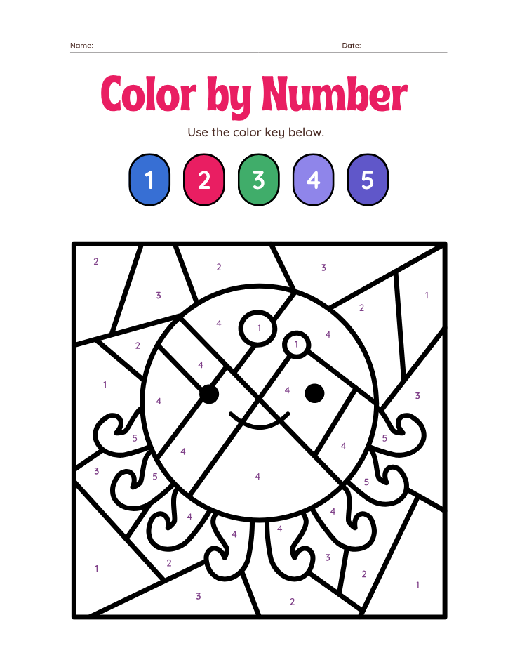 Kindergarten Beginner Number 3 Color by Number Worksheet - Free Printable PDF preview