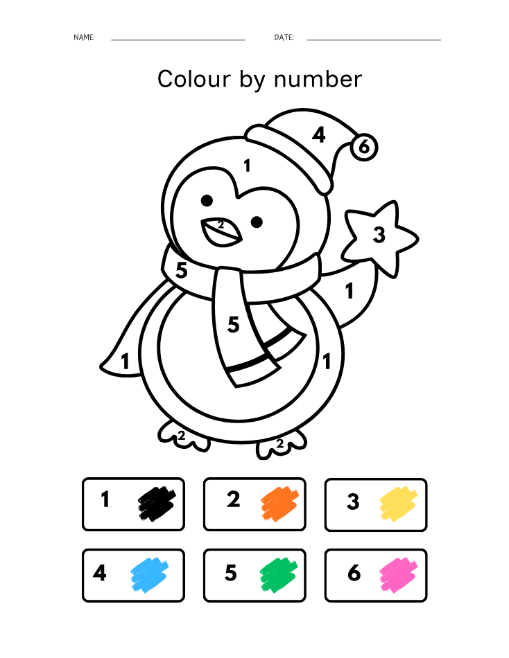 Kindergarten Beginner Penguin Color by Number Worksheet - Free Printable PDF preview