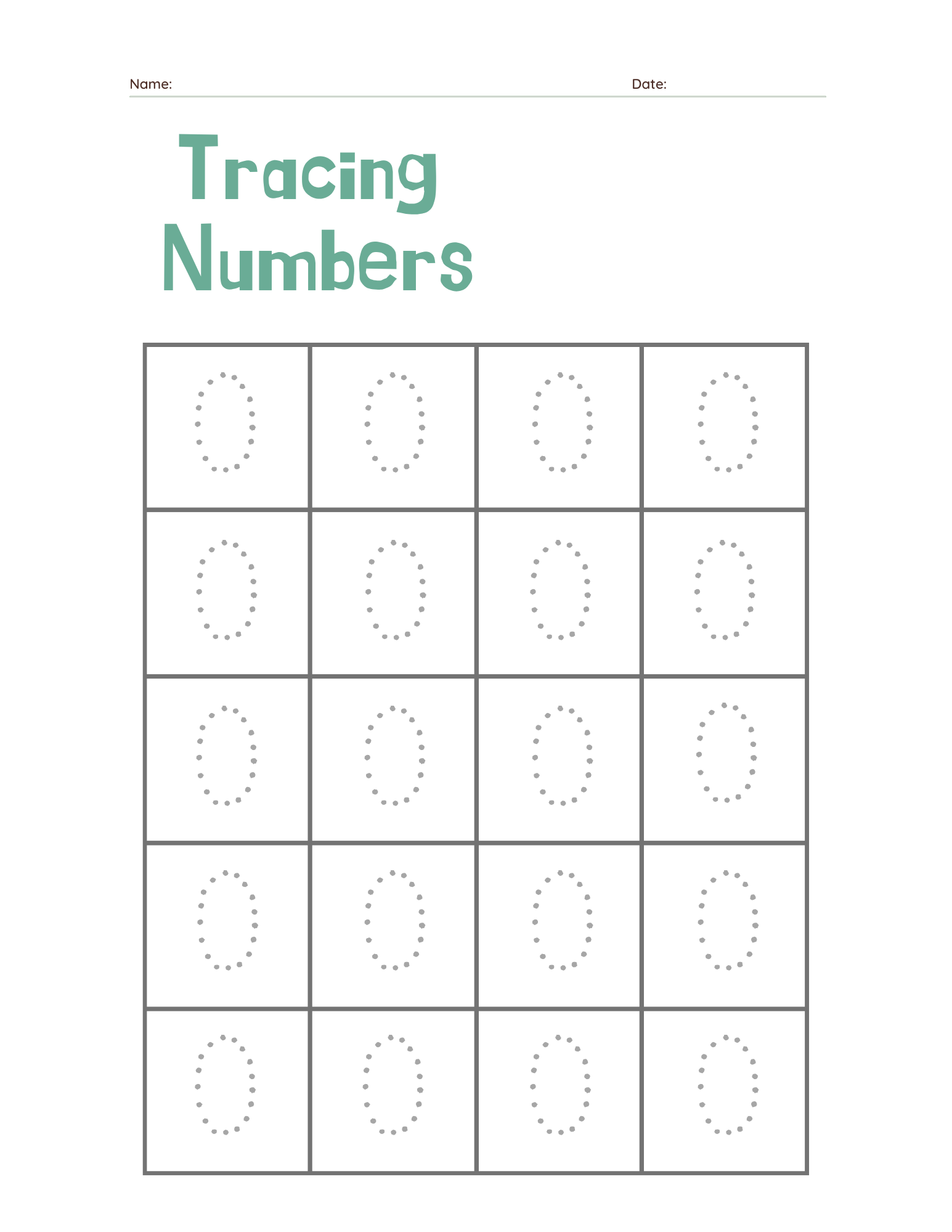 Kindergarten Beginner Number 0 Tracing Practice - Free Printable PDF preview