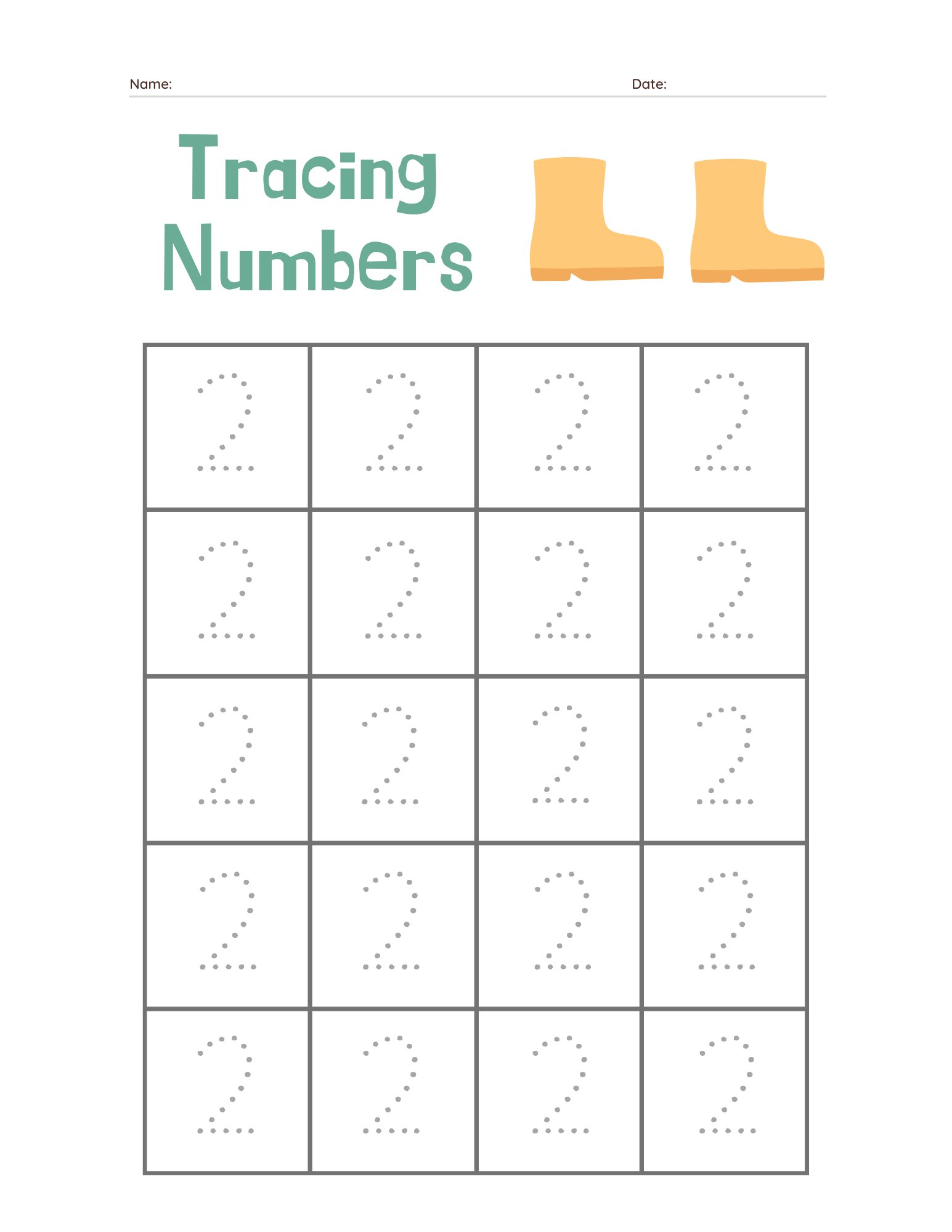 Kindergarten Beginner Number 2 Tracing Practice - Free Printable PDF preview