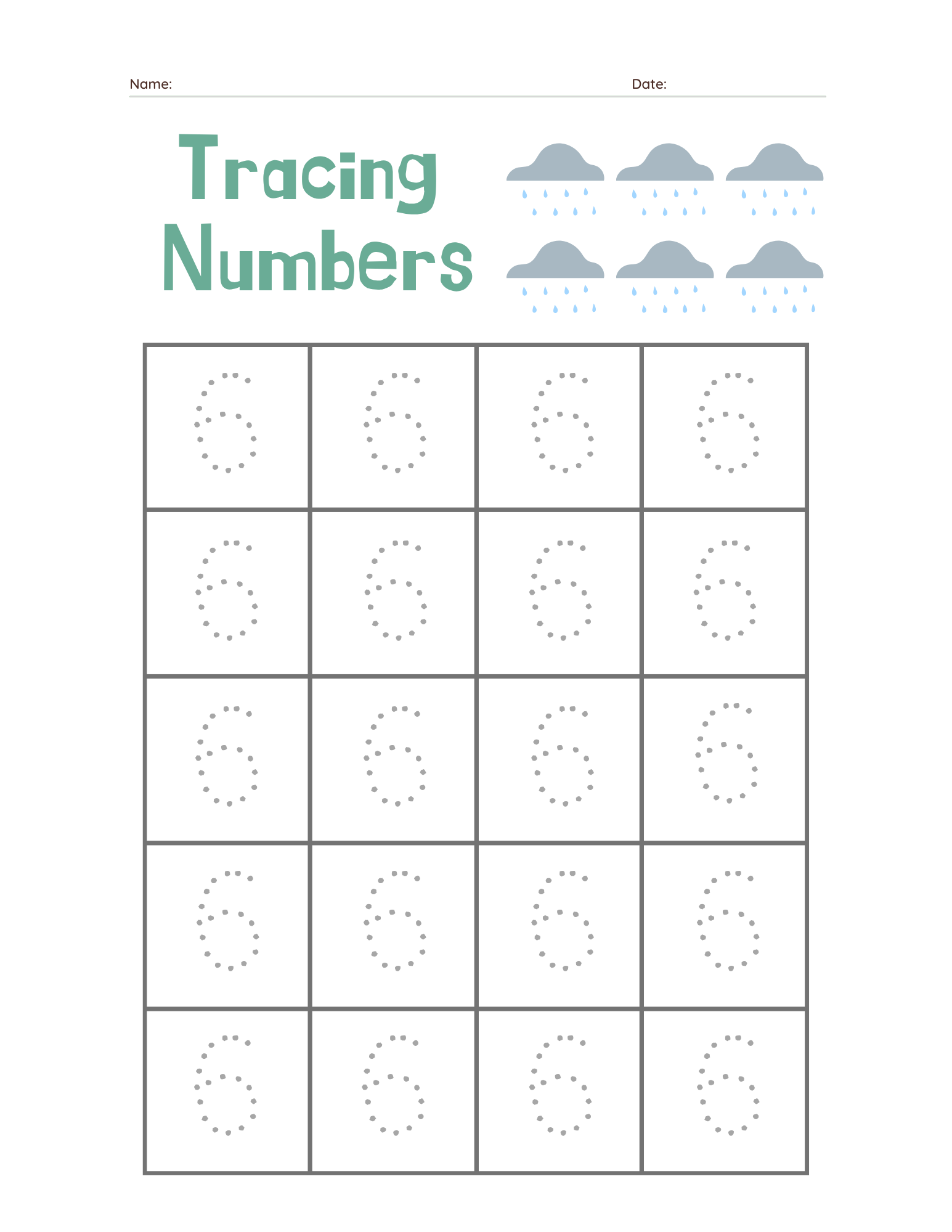Kindergarten Beginner Number 6 Tracing Practice - Free Printable PDF preview