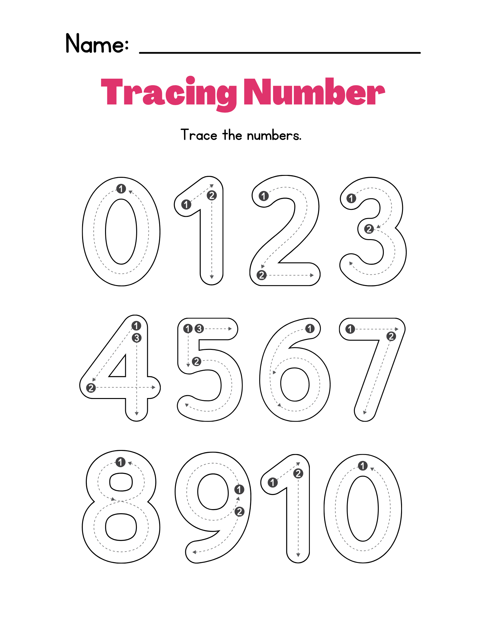 Kindergarten Beginner Numbers 1-20 Tracing Practice - Free Printable PDF preview